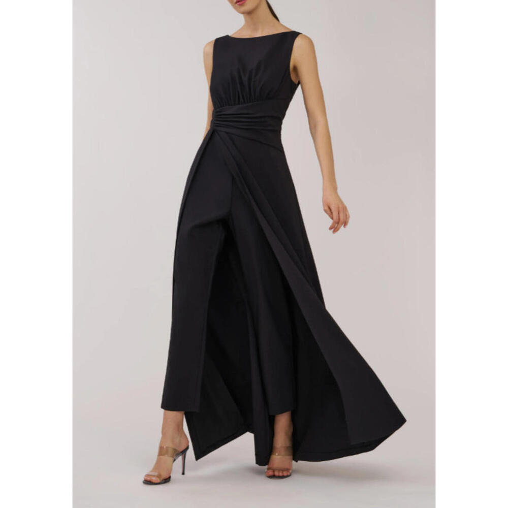 New, Kay Unger Palmer Sleeveless Maxi Jumpsuit in Black Sz 6 #LD295